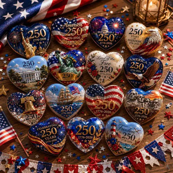 🎉🇺🇸 America 250th Anniversary Commemorative Heart Ornament Collection | 15-Piece Patriotic Keepsake Set🎁Buy 2 Free Shipping