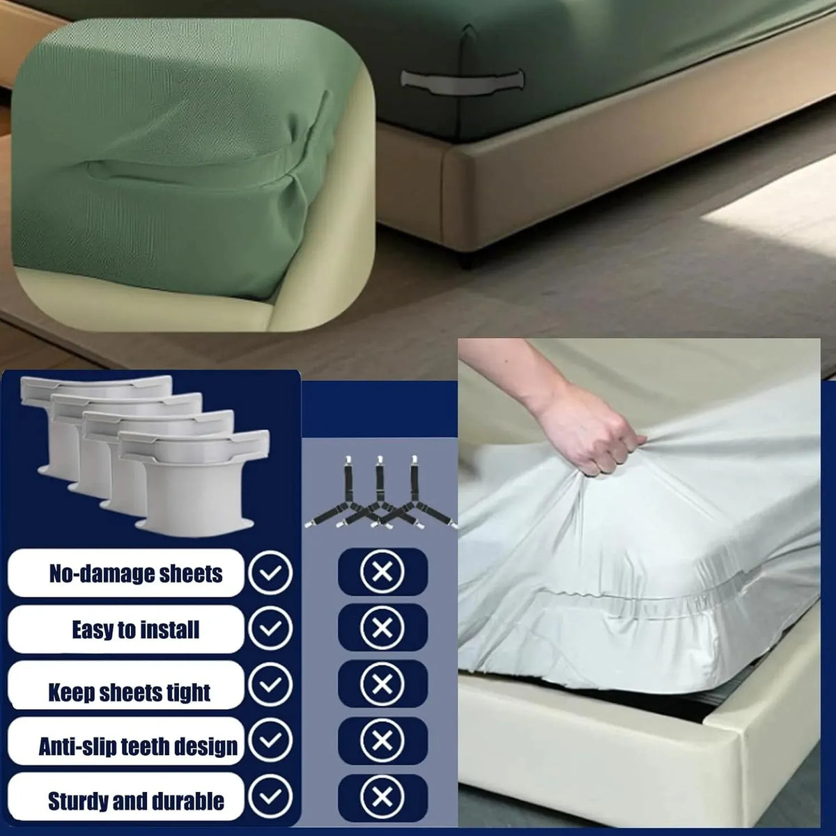 🎉4-Pack Heavy Duty Bed Sheet Clips, Locking Mattress Corner Holders🛏️