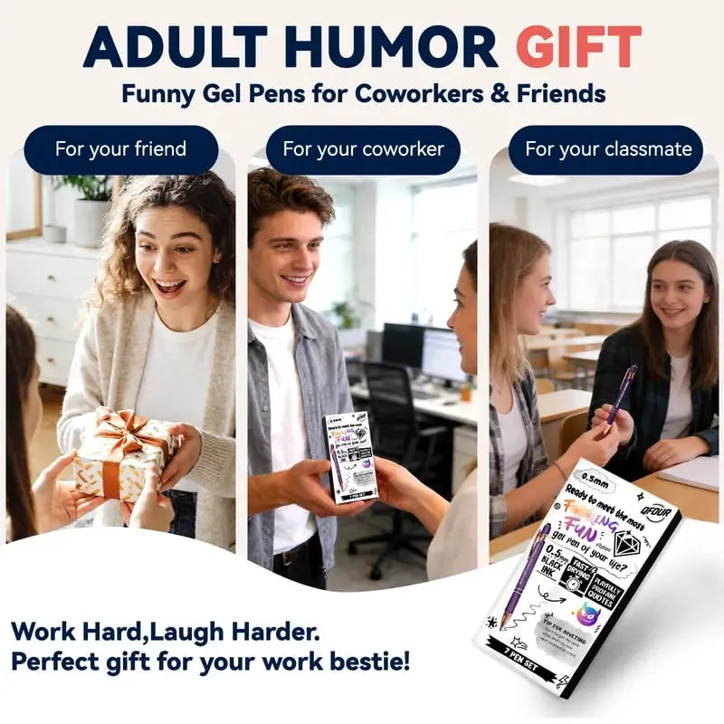 💝 Funny Mood Pen Set (7 PCS) – Sarcastic Quote Gel Pens for Office & Coworkers