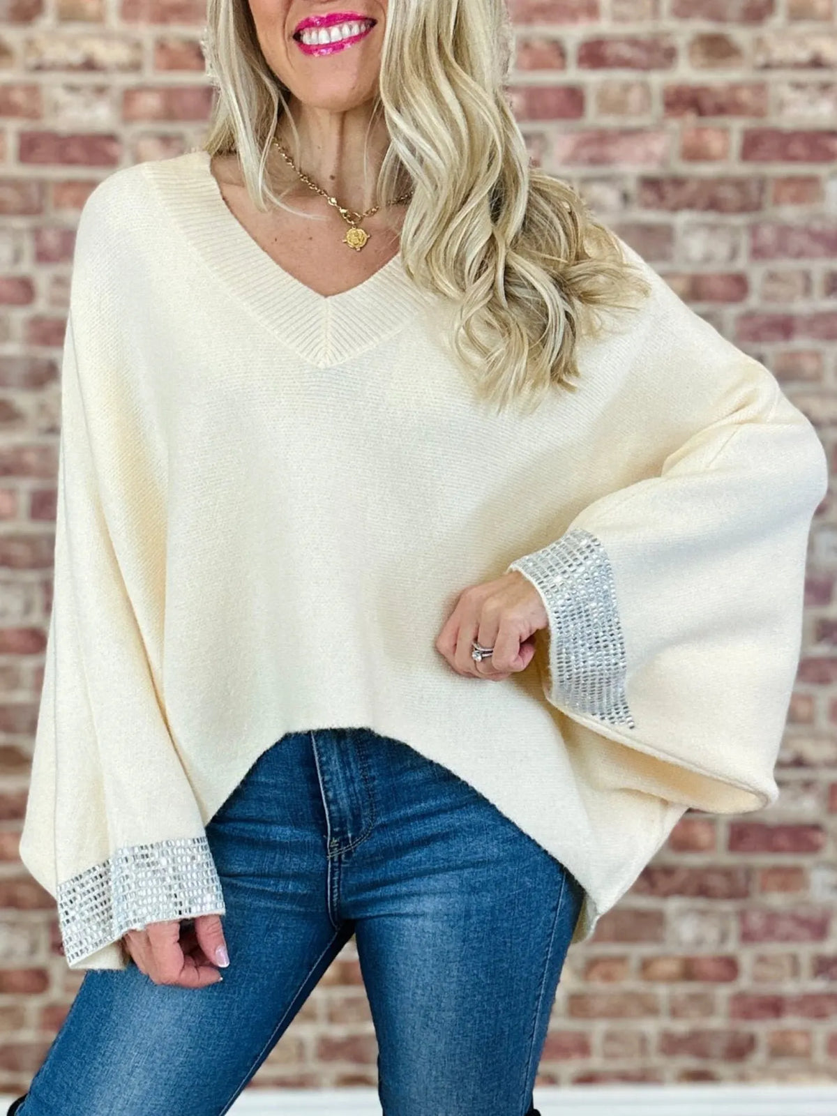 Women's V-neck Sequined Design Casual Sweater (Buy 2 Free Shipping)