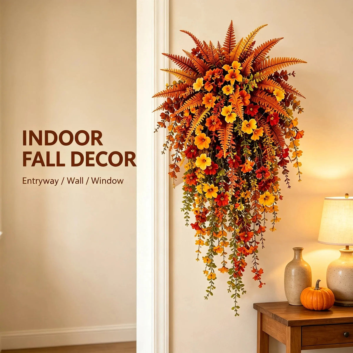 🎉🍂 ARTIFICIAL FALL HARVEST HANGING BASKET - AUTUMN PORCH & DOOR DECORATION