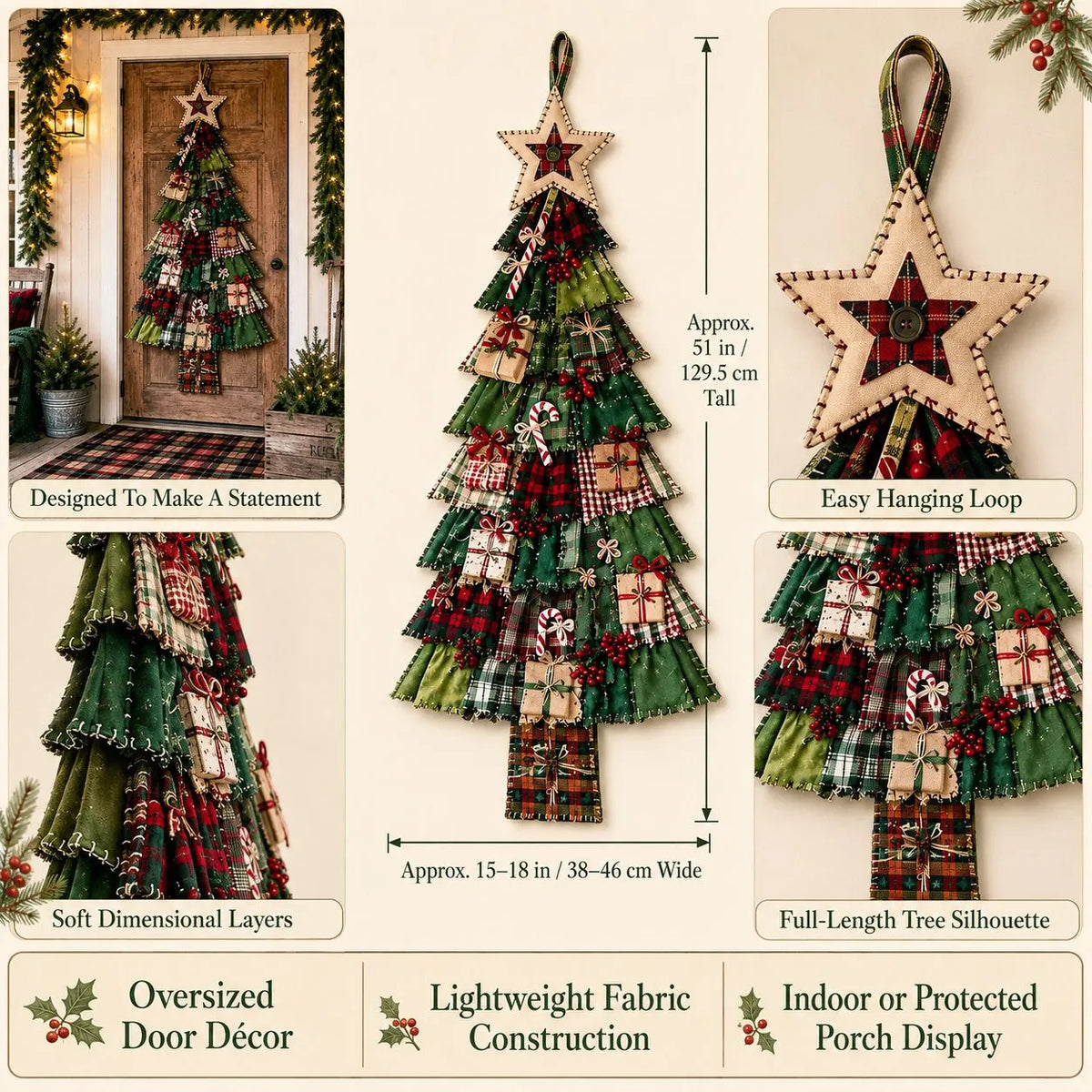 🔥 HOT SALE 🔥🎄Beginner-Friendly DIY Oversized Patchwork Christmas Tree Door Hanging Kit | Complete Kit with All Tools & Step-by-Step Guide Included 💕