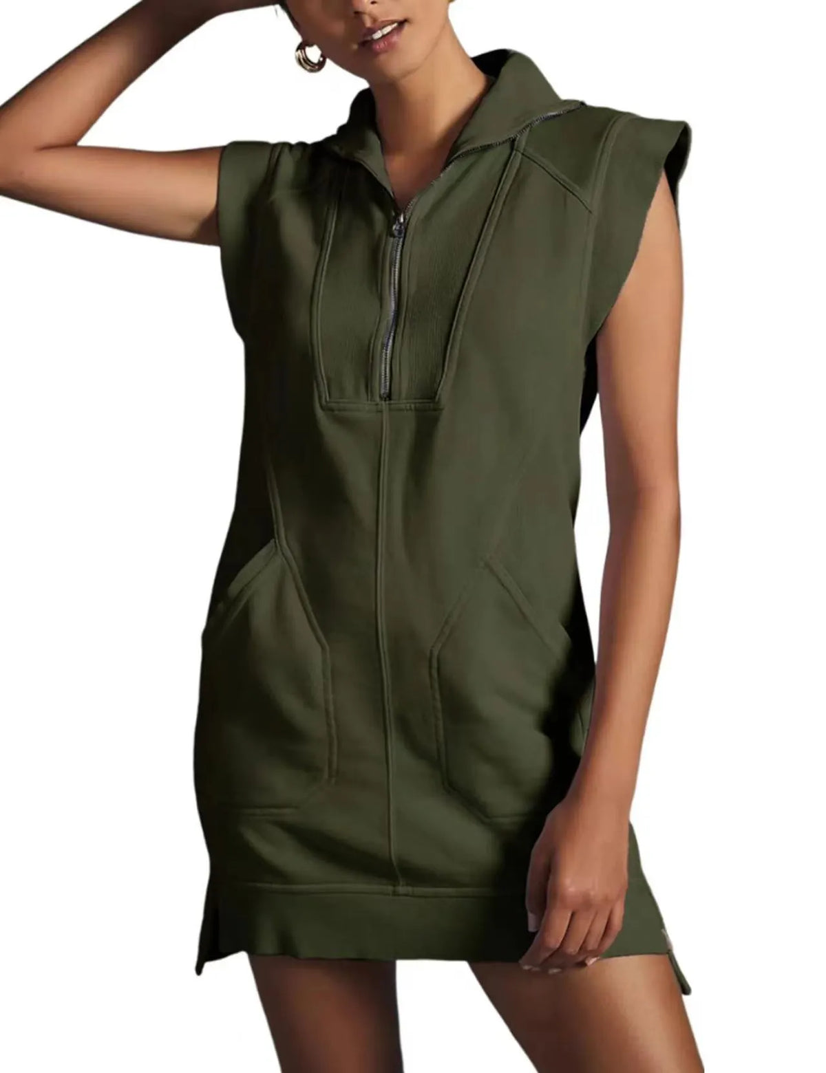 Quarter Zip Front Dress with Pockets (Buy 2 Free Shipping)