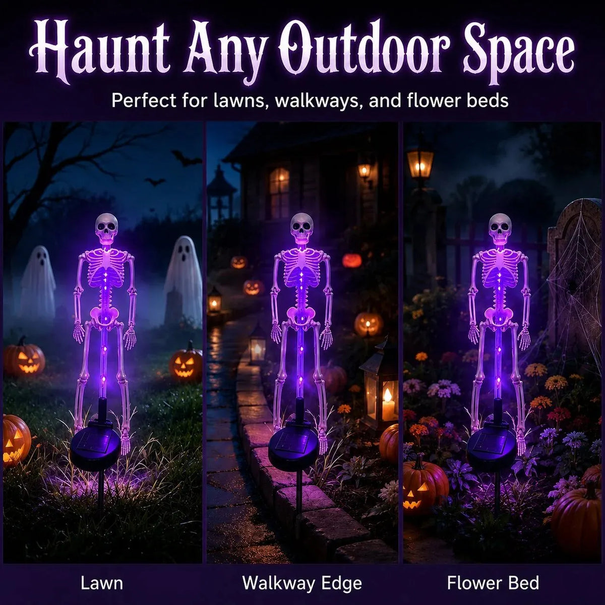 🎉[🎃Halloween sales🎃]Halloween Skull Solar Garden Lights | Waterproof Outdoor LED Skull Stake Lights for Yard, Lawn & Pathway Decor