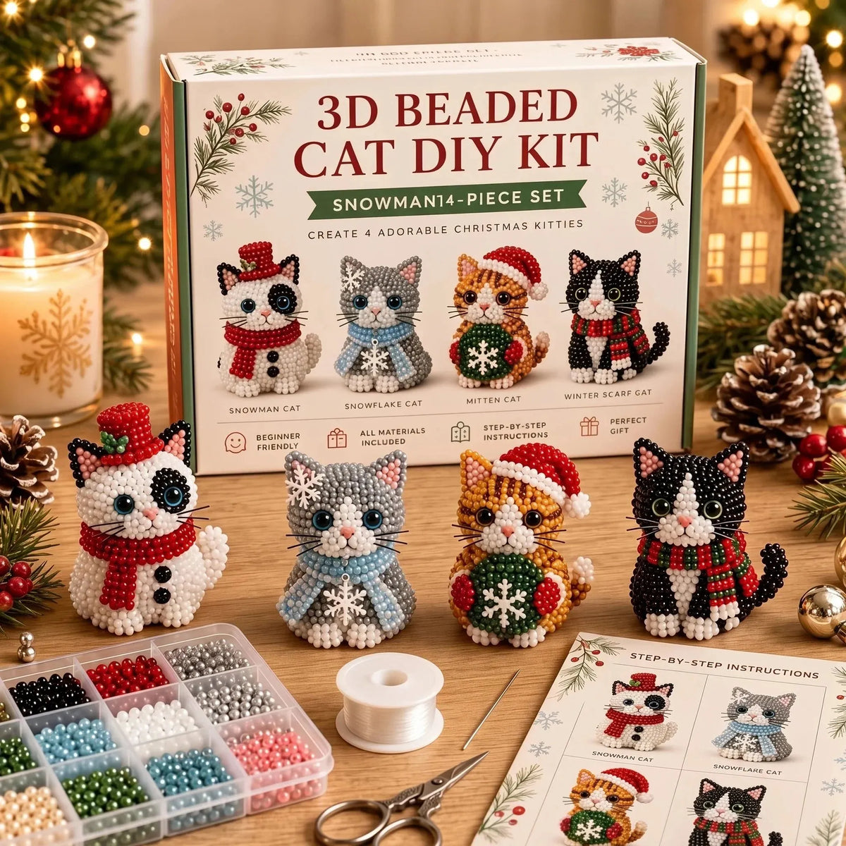 🔥 HOT SALE 🔥⏳ Last Day 49% OFF – 🎄 Beginner-Friendly DIY 3D Christmas Beaded Ornament Kit | Complete 4-Piece Set with Glass Beads, All Tools & Step-by-Step Guide Included 💕