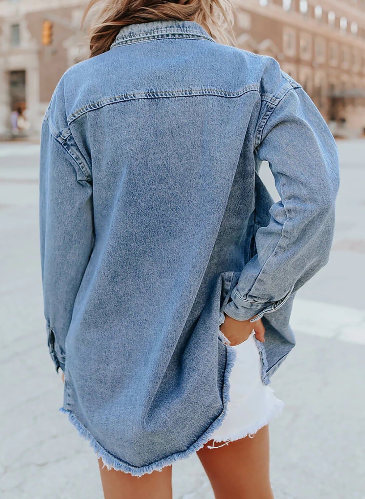 WOMEN'S CASUAL DENIM BUTTON DOWN DISTRESSED JACKET