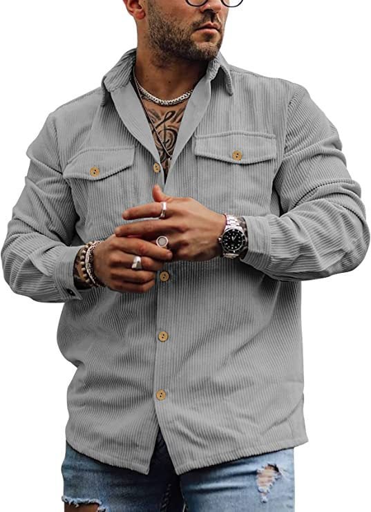 Corduroy Long Sleeve Button Shirt Jacket (Buy 2 Free Shipping)