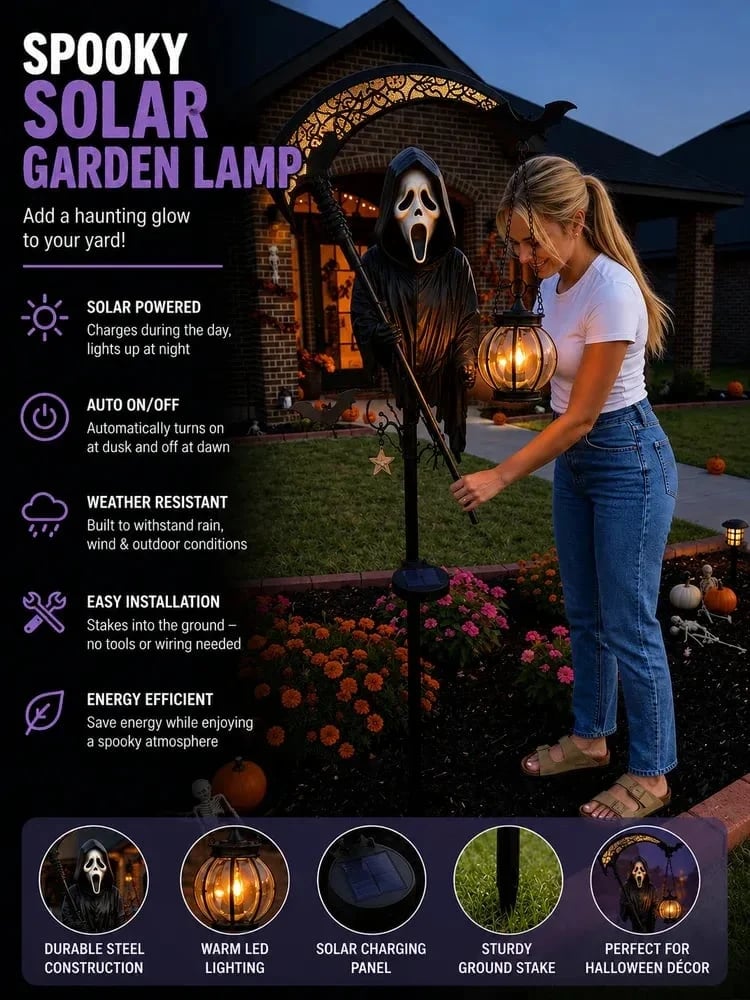 🎉💀 Ghostface Grim Reaper Solar Garden Lantern