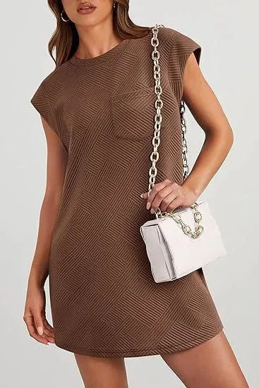 Women's Casual Textured T-shirt Dress with Pockets (Buy 2 Free Shipping)