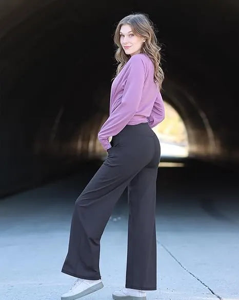 Woman's Stretch Wide Leg Pants Yoga Pants with Pockets