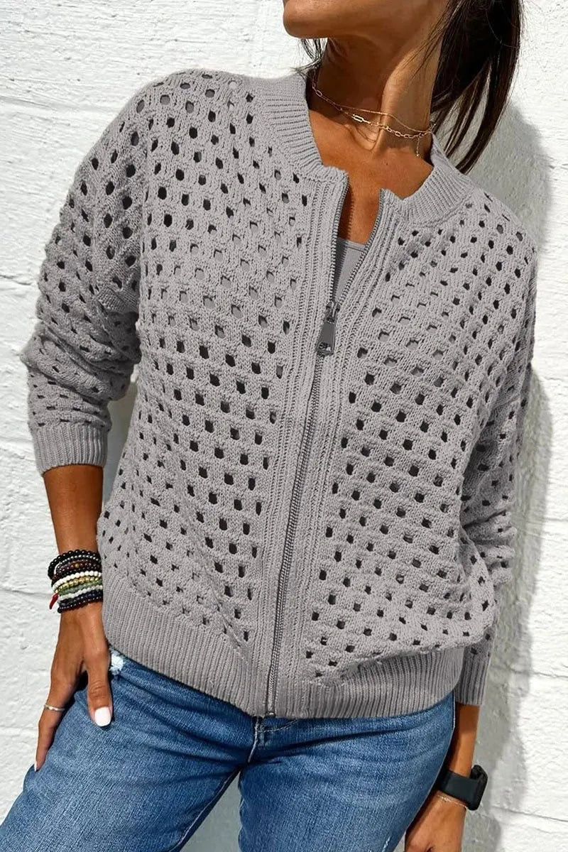 🍃LAST DAY SALE 49% OFF🍃Women's Casual Zipper Knit Jacket with Hollow Design