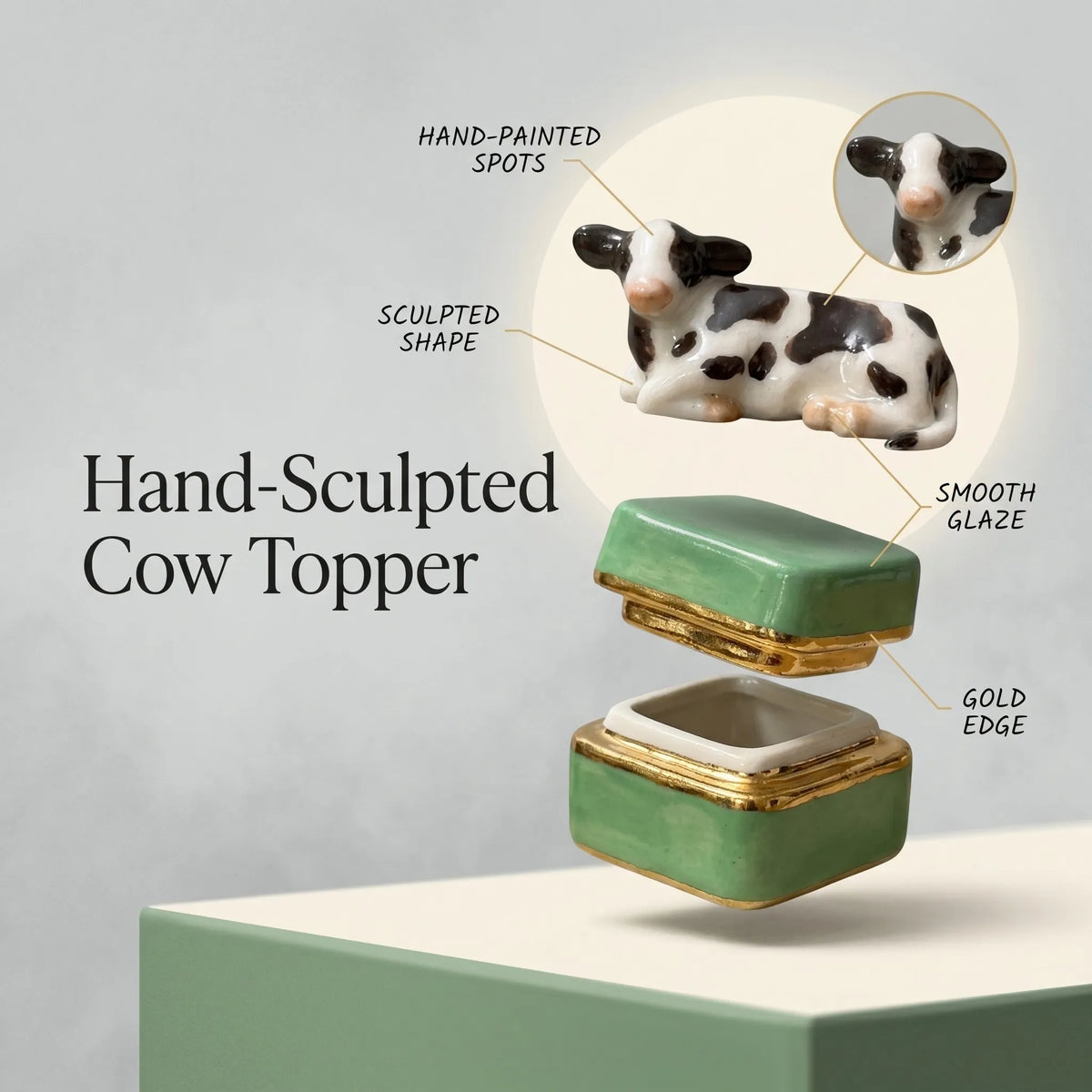 🐄 Mini Cow-Topped Ceramic Trinket Box – A Tiny, Adorable Collectible