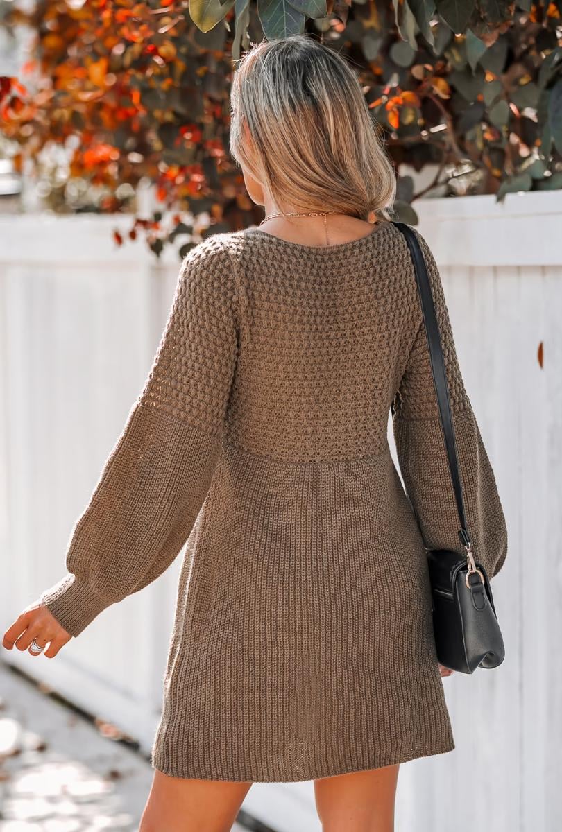Knit V-Neck Mini Sweater Dress(BUY 2 FREE SHIPPING)