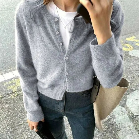 Women's Plain Button Front Cardigan