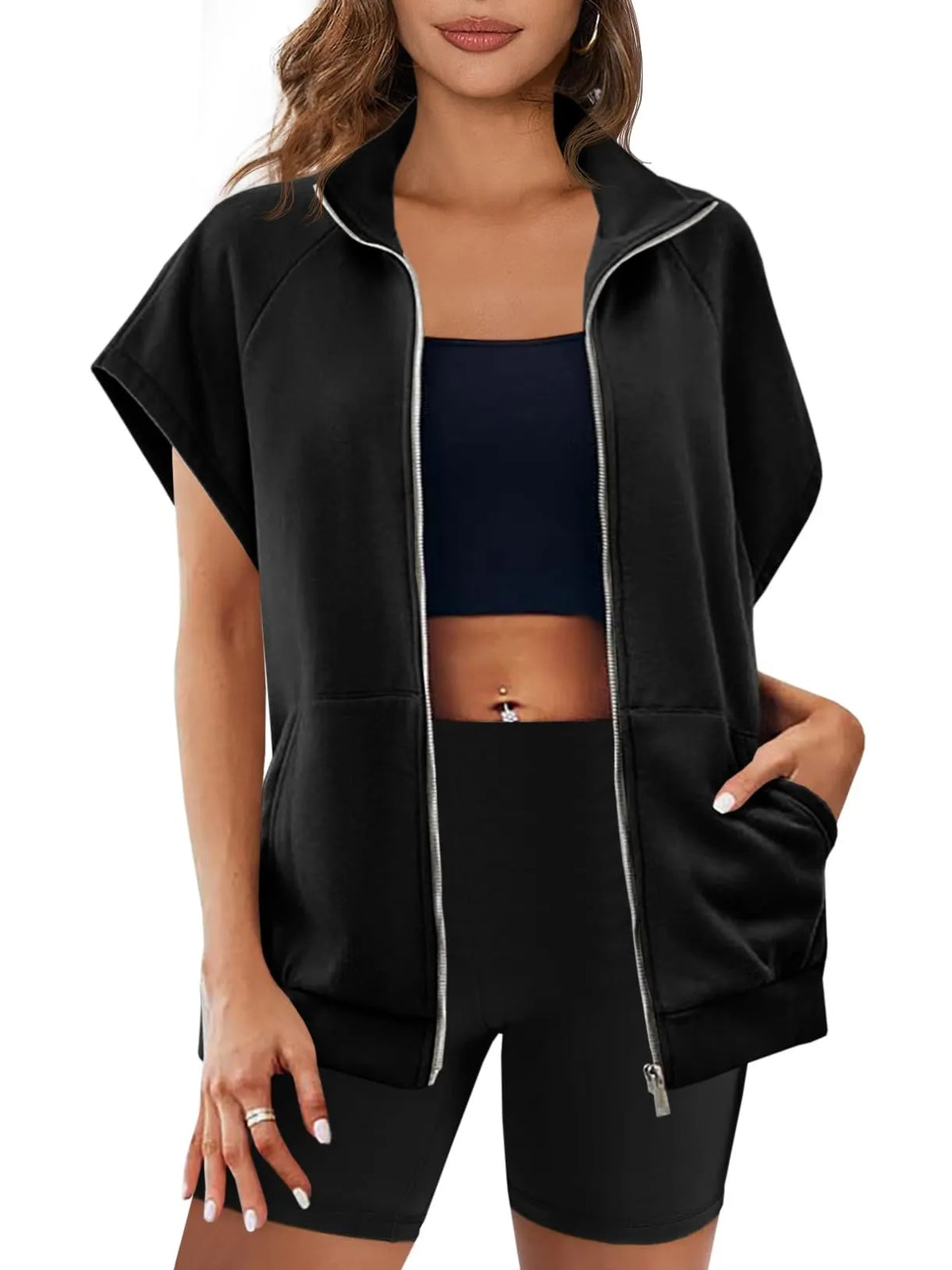 Zip Sleeveless Oversized Casual Solid Color Sweatshirt (Buy 2 Free Shipping)