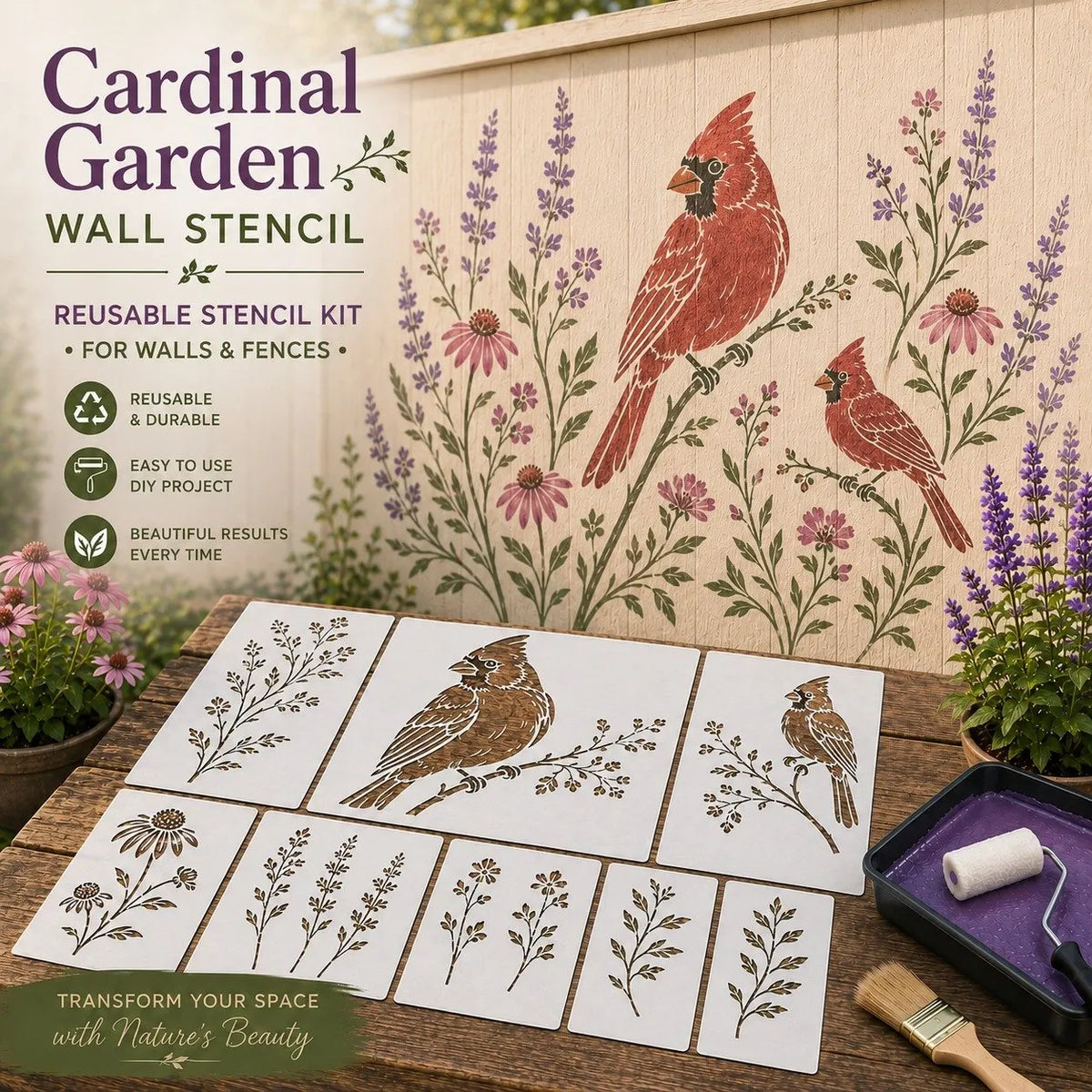 🔥HOT SALE🔥Last Day 50% OFF - 🌿Garden Bloom Wall Stencil Kit | DIY Garden Painting Templates for Every Space