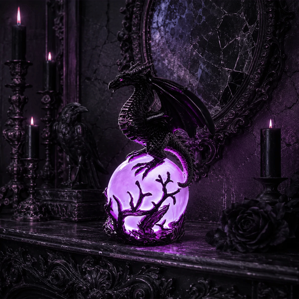 🎉🔮Gothic Dragon LED Crystal Ball Lamp for Dark Aesthetic Decor