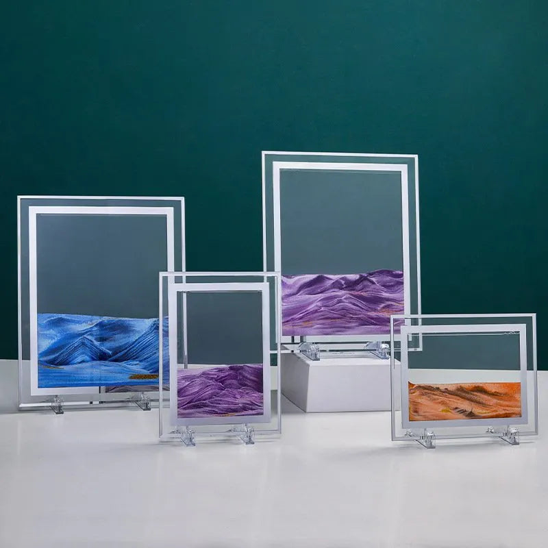 Moving Sand Art Picture Round Glass 3D