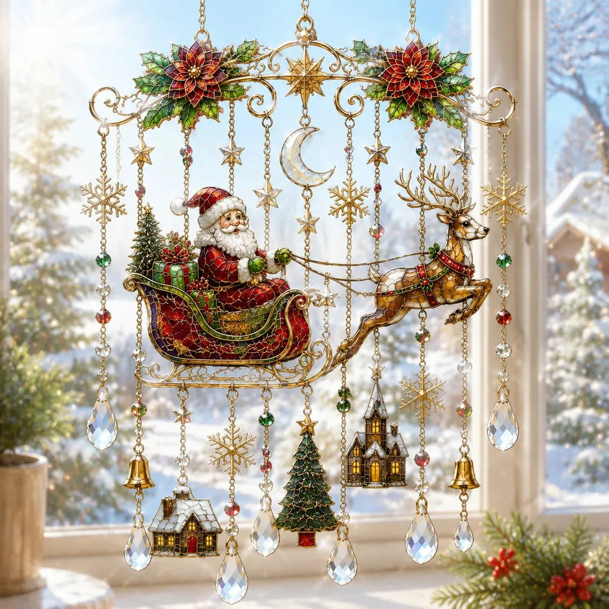 🎉🔥Last Day 49% OFF - Handmade Christmas Stained Glass Window Hanging