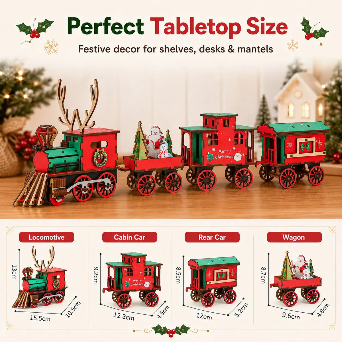 🎉DIY Christmas Wooden Train Set 3D Assembly Puzzle Kit