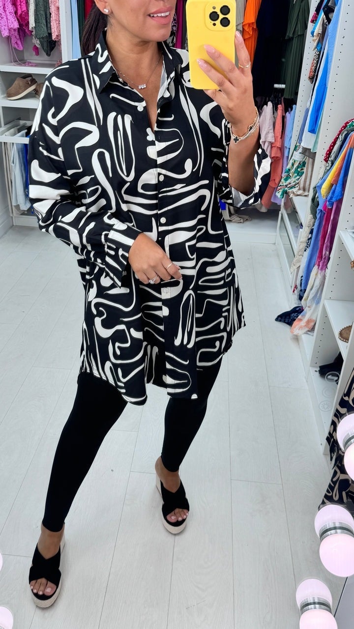 Abstract Print Oversized Shirt- Buy 2 Free Shipping