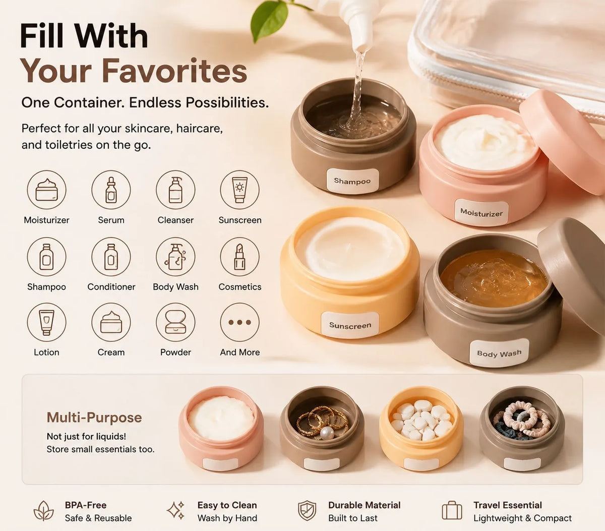 Magnetic Travel Containers Set (4 Pack) 🎁🛡Keep Your Skincare Organized, Leak-Free & TSA Ready Anywhere You Go.