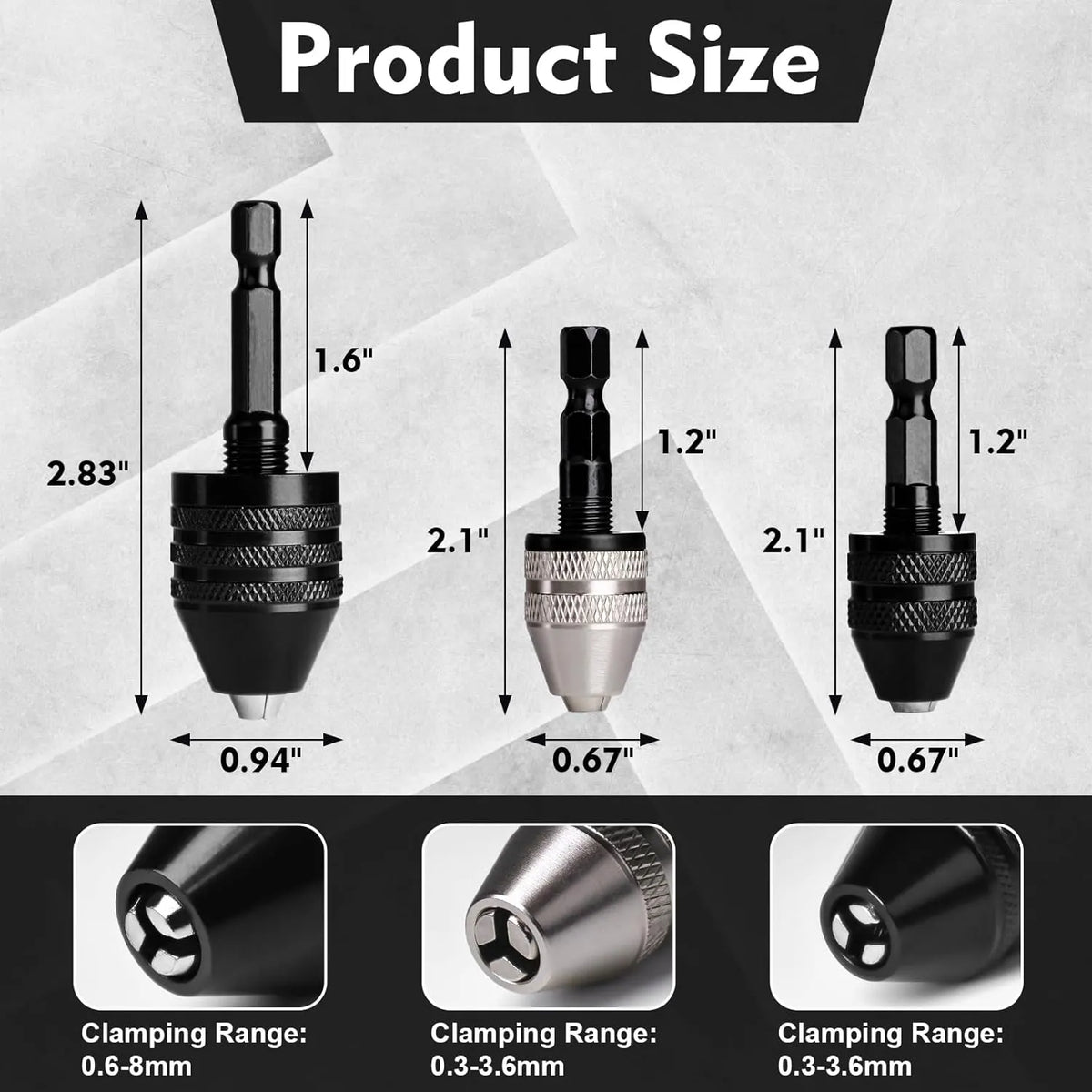 🔥HOT SALE🔥3-Piece Keyless Drill Chuck Adapter Set, 0.3-3.6mm and 0.6-8mm for Impact Drivers and Power Drills