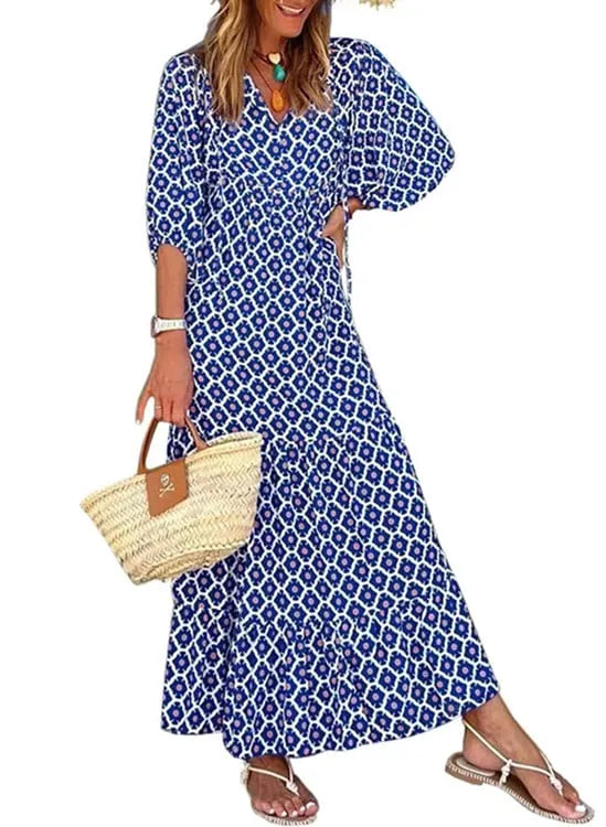 WOMEN'S PUFF SLEEVE FLORAL BOHO MAXI DRESS (BUY 2 FREE SHIPPING)