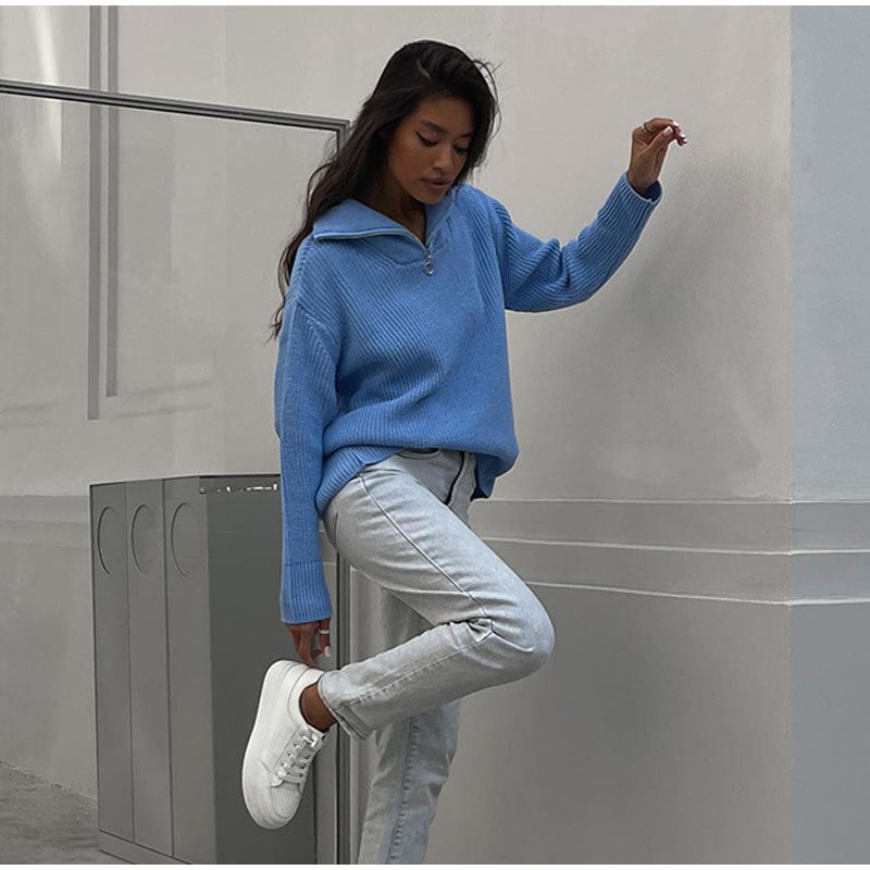 Zip-up Lapel Sweater
