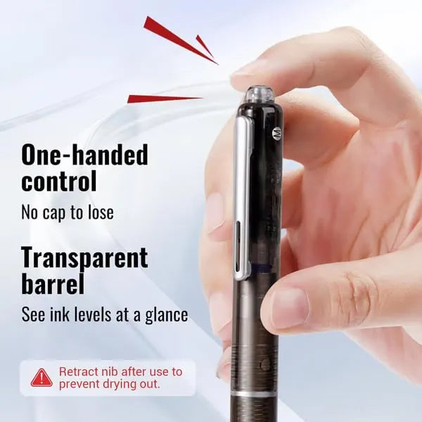 🔥HOT SALE🔥Fountain Pen Retractable:0.38mm Blue&Black Ink Transparent Barrel Includes 5 Refillable Ink Cartridges