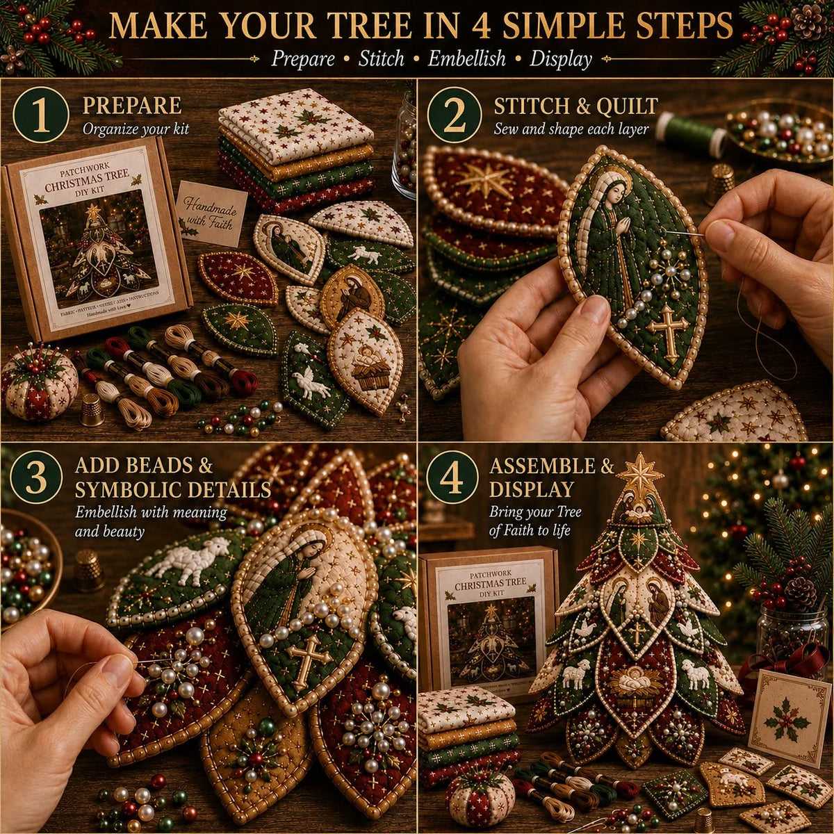🔥LAST DAY 49% OFF - ✝️Religious-Themed Beaded & Quilted Christmas Tree DIY Kit(📦Buy 2 Free Shipping)