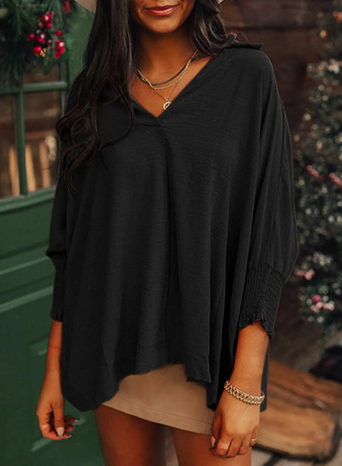 ⏰HOT SALE-WOMENS CASUAL 3/4 SLEEVE V NECK LOOSE FIT BASIC TEES