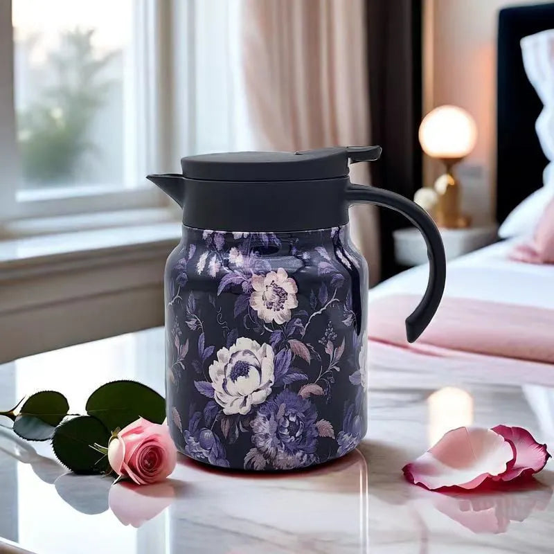 Vintage Floral Pattern Tea Thermos–Built-In Infuser