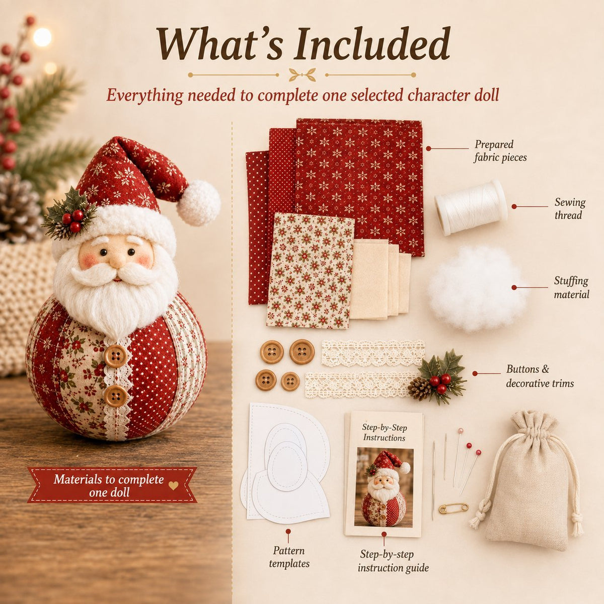 🔥 HOT SALE 🔥🎄 Save 54% | Christmas Patchwork Doll Sewing Kit – A Cosy Craft for Quiet Moments