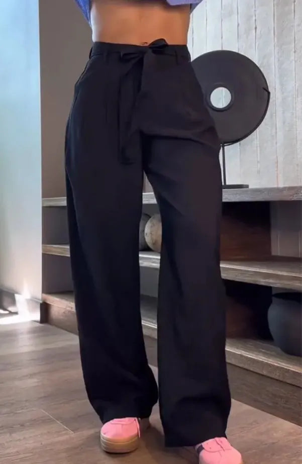WOMEN'S WAIST BOW TIE CASUAL PANTS