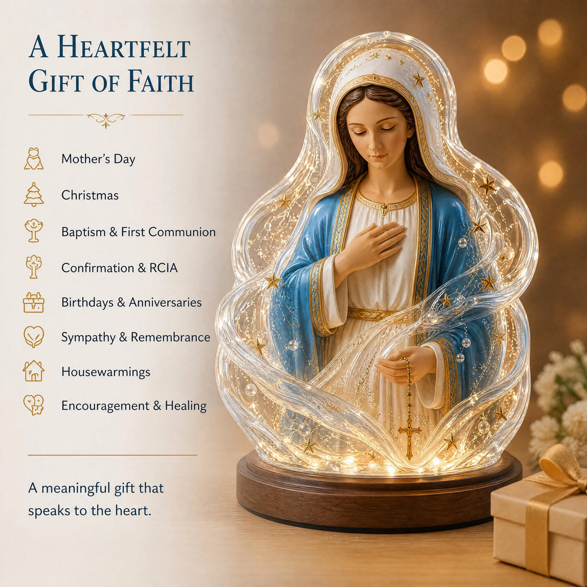🎉HOT SALE🔥🙏Our Lady of Starlight Illuminated Prayer Statue | Religious Decor & Faith Gift✨