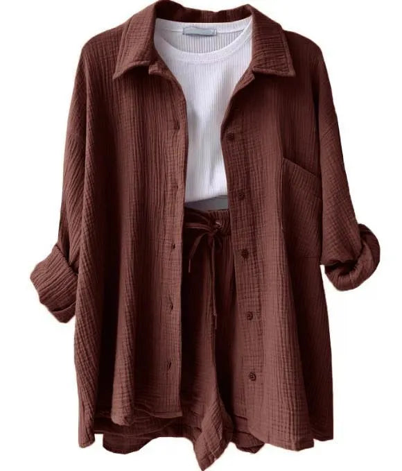 LONG SLEEVE SHIRT SHORT SET