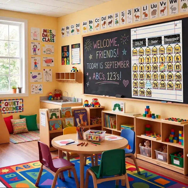 📅Back to School 2026-2028 Classroom Pencil Calendar Pocket Chart | 82 Educational Activity Cards🖍️