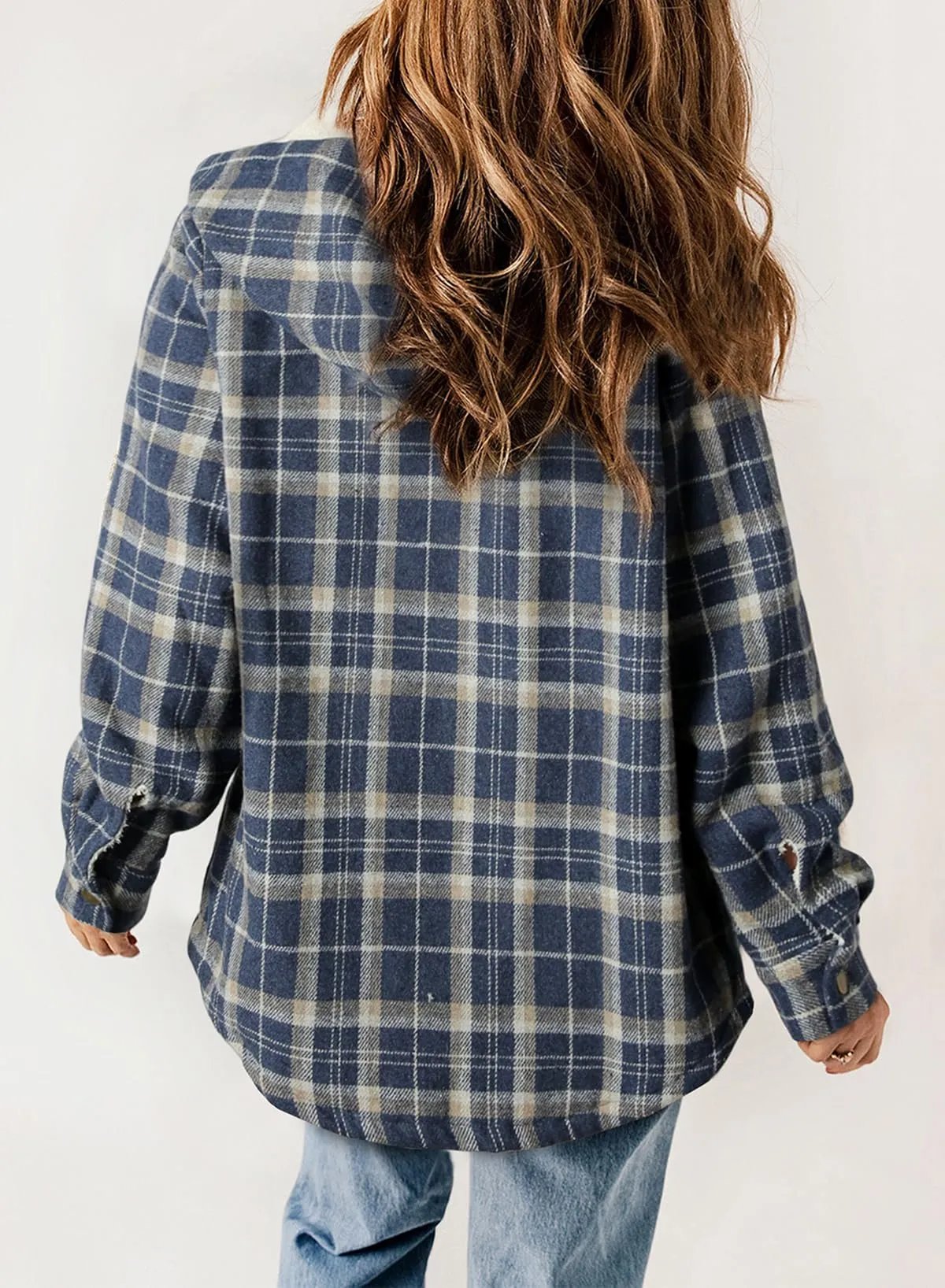⏰HOT SALE-WOMEN'S THICKENED FLANNEL LONG SLEEVE PLAID JACKET COAT WITH HOOD