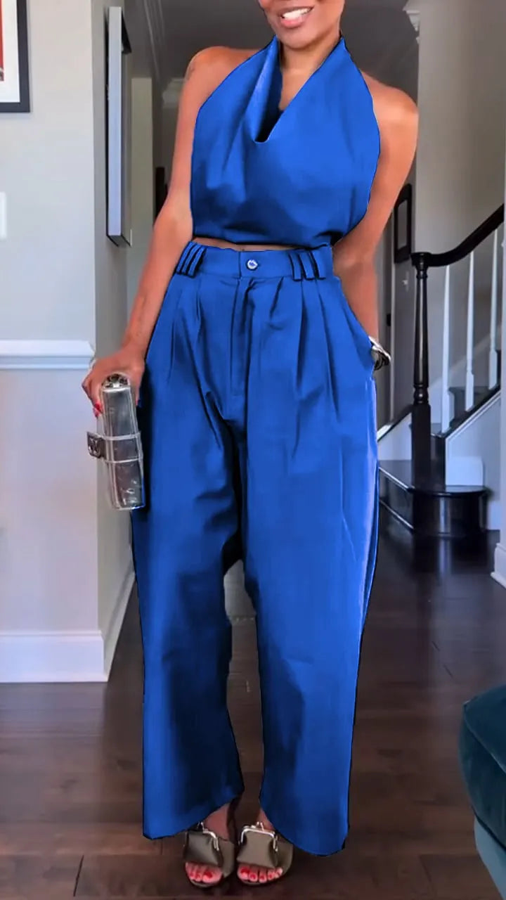 🔥49% OFF! Women's Halter Neck Cotton & Linen Sleeveless Casual Suit 💎
