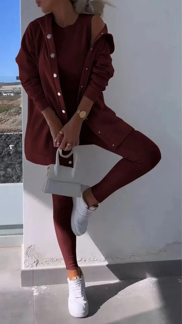 Hooded Cardigan Sweatshirt Three-piece Set (Buy 2 Free Shipping)