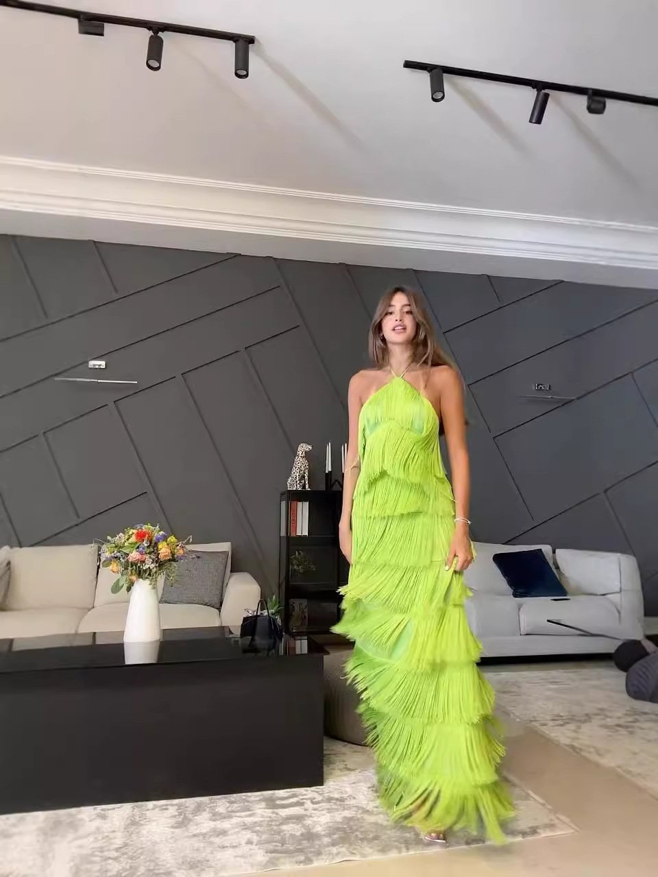Tassel halter back resort dress