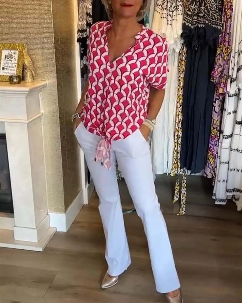 Short-Sleeved V-Neck Printed Casual Top (Buy 2 Free Shipping)