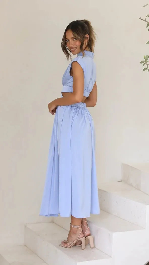 Cutout Waist Pocketed Vacation Midi/Mixi Dress