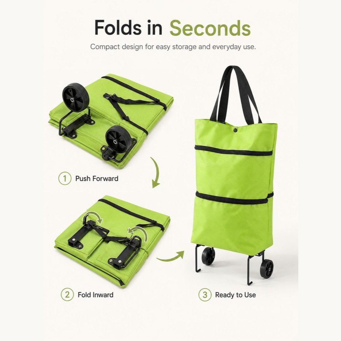 🛒Foldable Shopping Trolley Bag with Wheels, Portable Reusable Grocery Tote