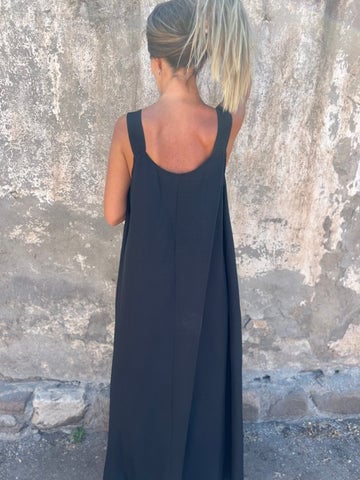 💕 Solid color dress for women with floral strap and U-neckline
