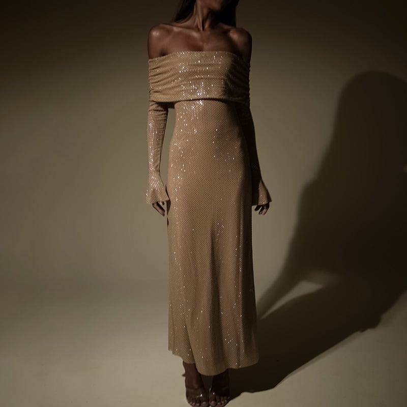 Elegant Off-Shoulder Glitter Dress