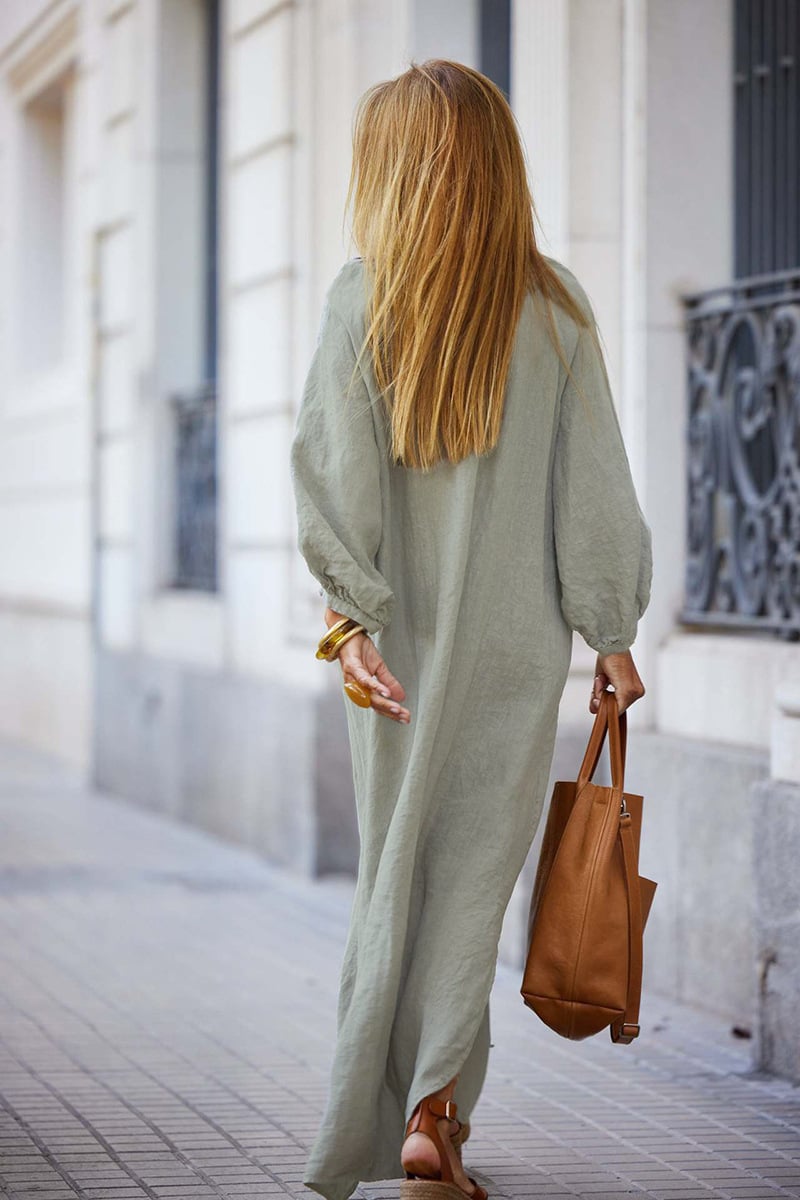 🌸Women’s Minimalist Cotton Linen V-neck Long Dress (Buy 2 Free Shipping)