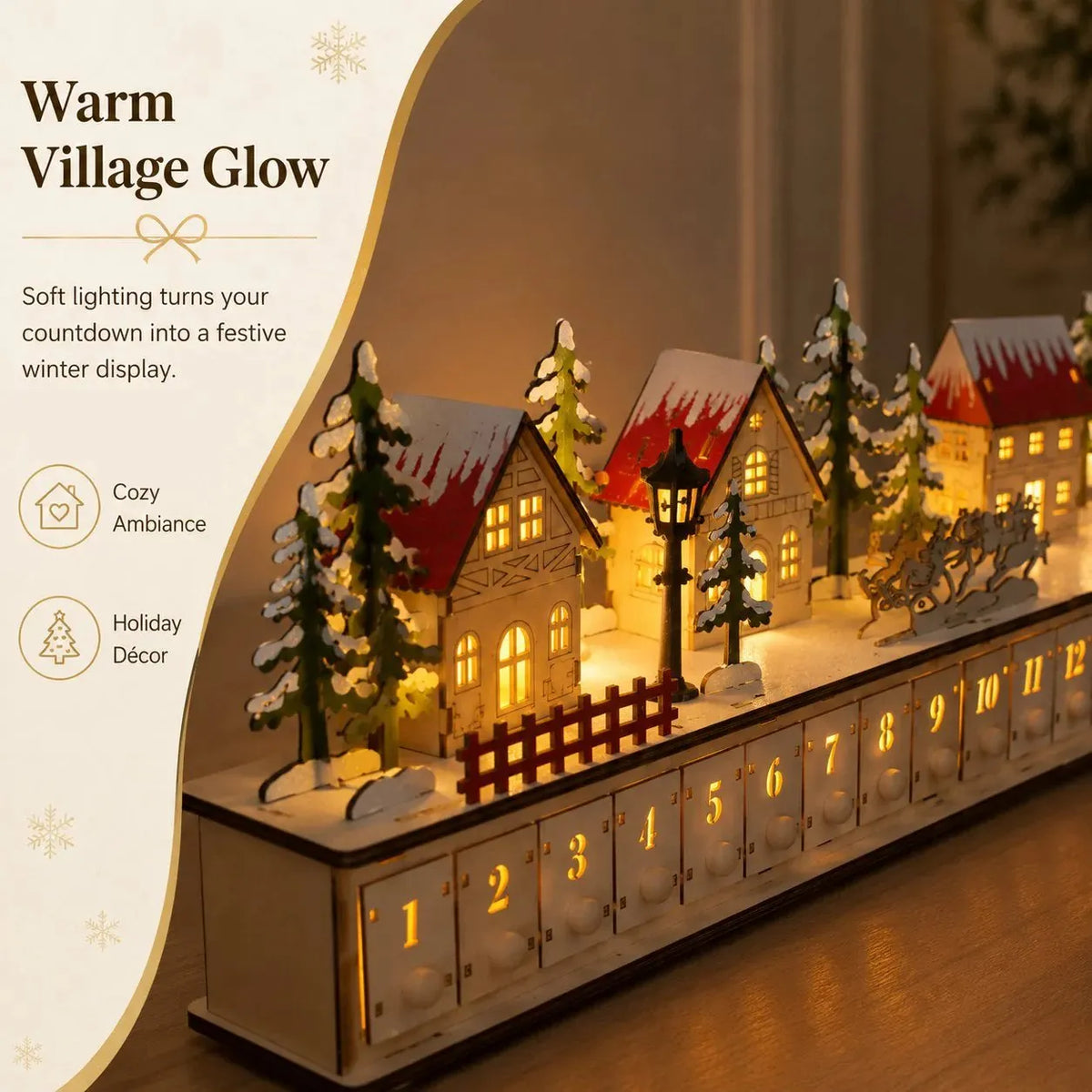 🔥HOT SALE🔥🏡🎁Wooden Village Advent Calendar With Led Glow