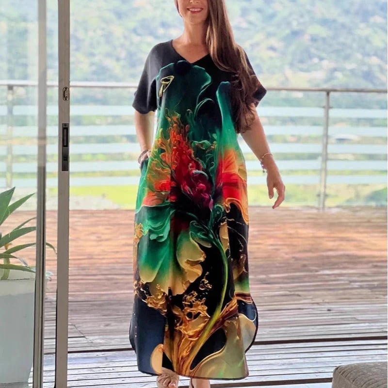 🌴Hot Summer Deal: 49% OFF Women's Airy V-Neck Printed Short-Sleeve Dresses🌴